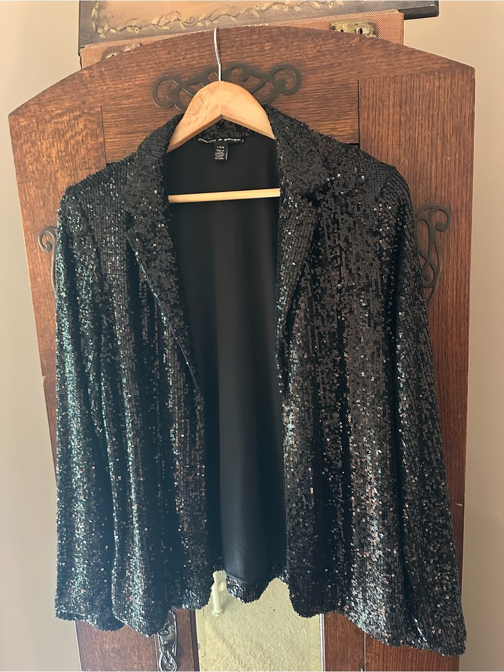 Cable & Guage Sequin Blazer Jacket - Black Evening Event Party Size L